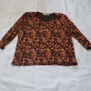 Brown red autum leaves v neck top